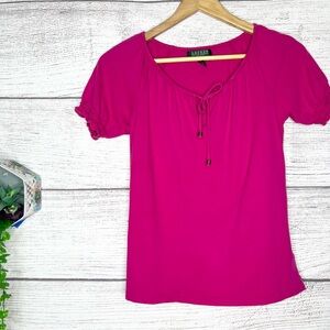 Lauren Ralph Lauren Petites Pink Solid Cotton Short Sleeve Blouse Top Size Small